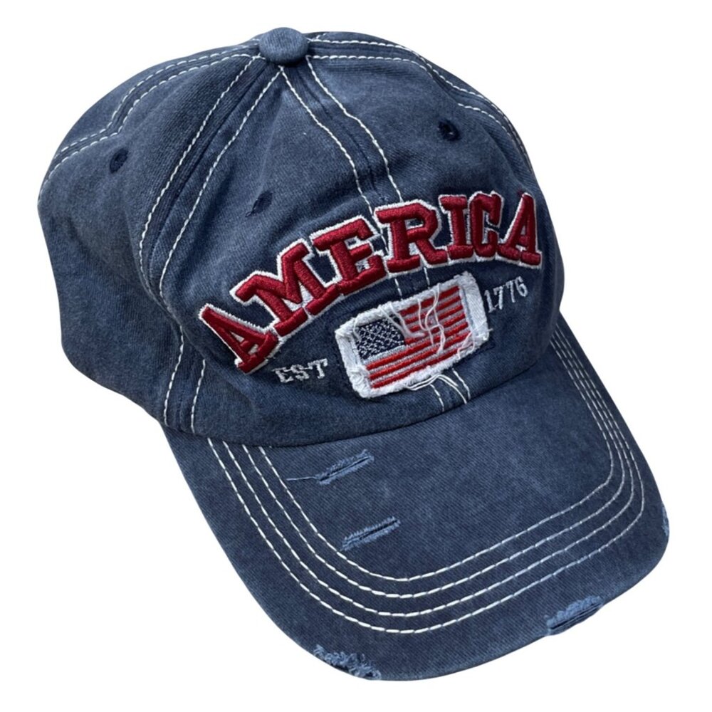 America Baseball Cap Hat Denim Flag 1776 Adjustable New Patriotic